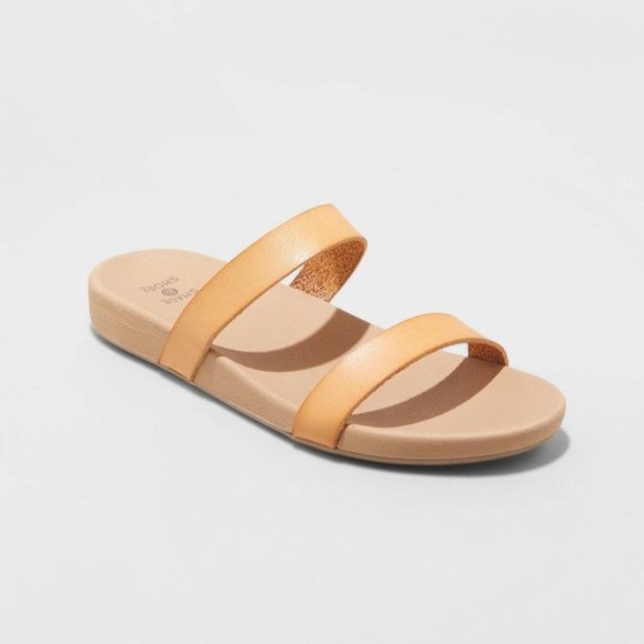 Shade & Shore Women's 10 Dani Two Band Slide Sandals - Beige - Picture 1 of 4